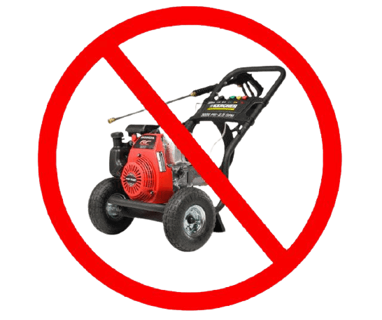 A no pressure washer sign on a pink background.